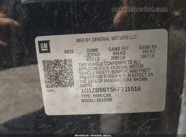 1G1ZB5ST5KF211516 2019 CHEVROLET MALIBU Black ძრავის განყოფილების ხედი