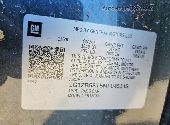 1G1ZB5ST5MF045145 2021 CHEVROLET MALIBU Gray Շարժիչի բաժամունքի տեսք
