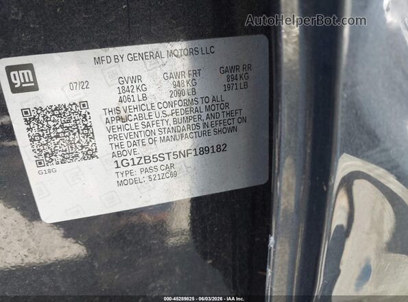 1G1ZB5ST5NF189182 2022 CHEVROLET MALIBU Black 
