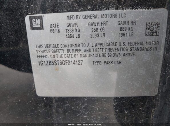 1G1ZB5ST6GF314127 2016 CHEVROLET MALIBU Black Engine compartment view
