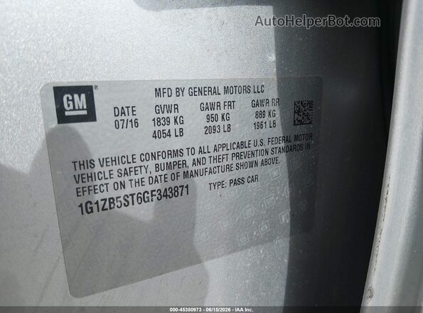 1G1ZB5ST6GF343871 2016 CHEVROLET MALIBU Silver Vista del compartimento del motor