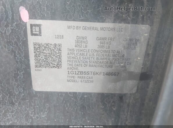 1G1ZB5ST6KF148667 2019 CHEVROLET MALIBU Black Widok komory silnika