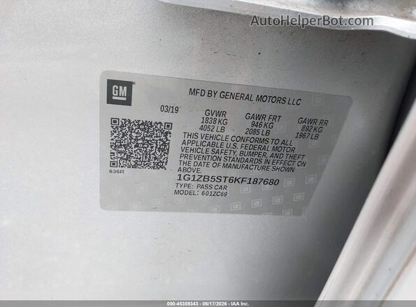1G1ZB5ST6KF187680 2019 CHEVROLET MALIBU Gray ძრავის განყოფილების ხედი