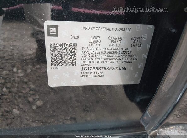 1G1ZB5ST6KF201058 2019 CHEVROLET MALIBU Black Вид підкапотного простору