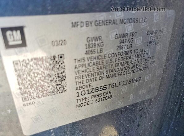 1G1ZB5ST6LF118943 2020 CHEVROLET MALIBU Gray Vista del compartimento del motor
