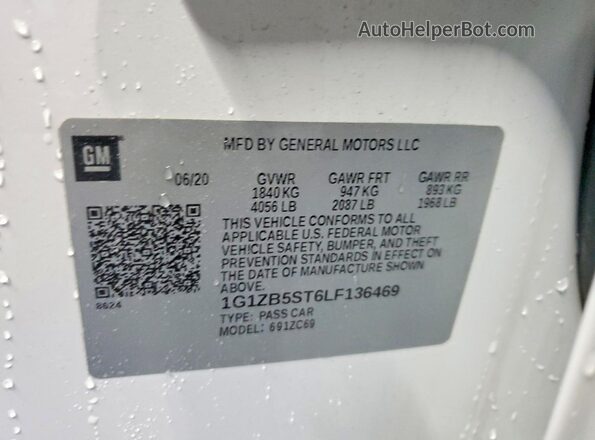 1G1ZB5ST6LF136469 2020 CHEVROLET MALIBU White Engine compartment view