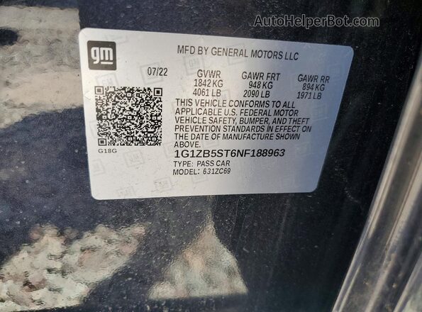 1G1ZB5ST6NF188963 2022 CHEVROLET MALIBU Black Engine compartment view