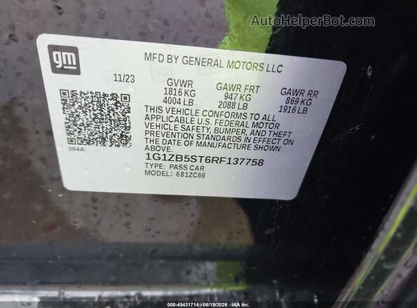 1G1ZB5ST6RF137758 2024 CHEVROLET MALIBU Black Vista del compartimento del motor