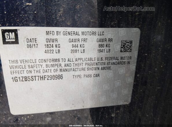 1G1ZB5ST7HF290986 2017 CHEVROLET MALIBU Blue Вид підкапотного простору
