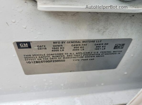 1G1ZB5ST8GF238555 2016 CHEVROLET MALIBU White 