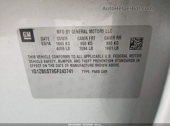 1G1ZB5ST8GF243741 2016 CHEVROLET MALIBU Silver Widok komory silnika
