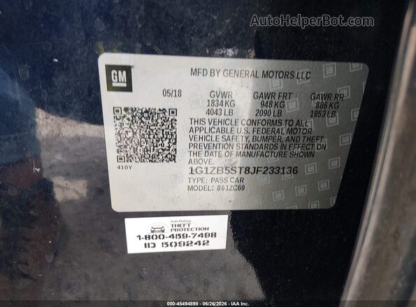 1G1ZB5ST8JF233136 2018 CHEVROLET MALIBU Black Engine compartment view