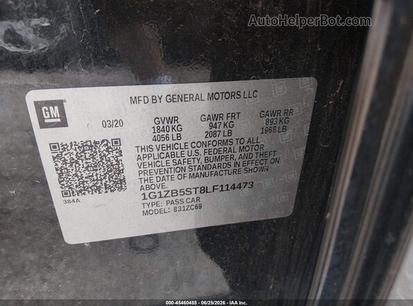 1G1ZB5ST8LF114473 2020 CHEVROLET MALIBU Black Вид підкапотного простору