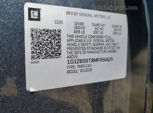 1G1ZB5ST8MF056625 2021 CHEVROLET MALIBU Gray 