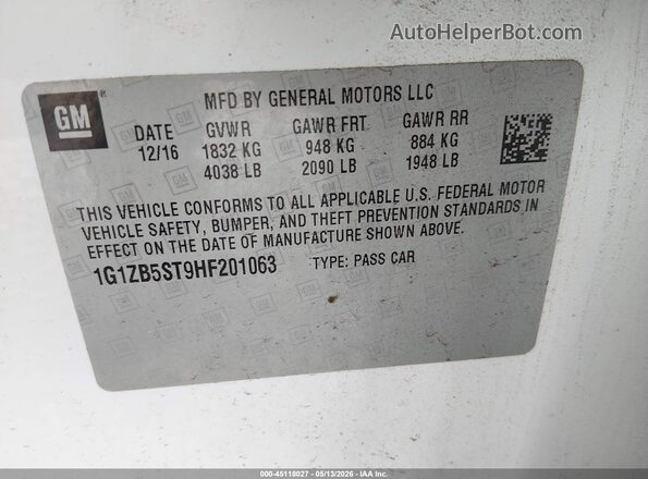 1G1ZB5ST9HF201063 2017 CHEVROLET MALIBU White Շարժիչի բաժամունքի տեսք