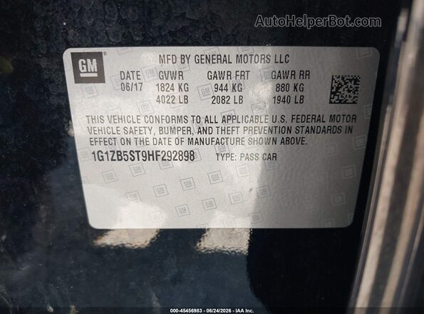1G1ZB5ST9HF292898 2017 CHEVROLET MALIBU Black Widok komory silnika