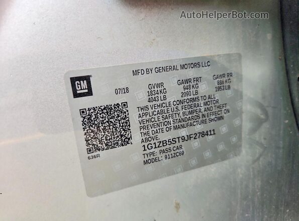1G1ZB5ST9JF278411 2018 CHEVROLET MALIBU Silver Вид підкапотного простору