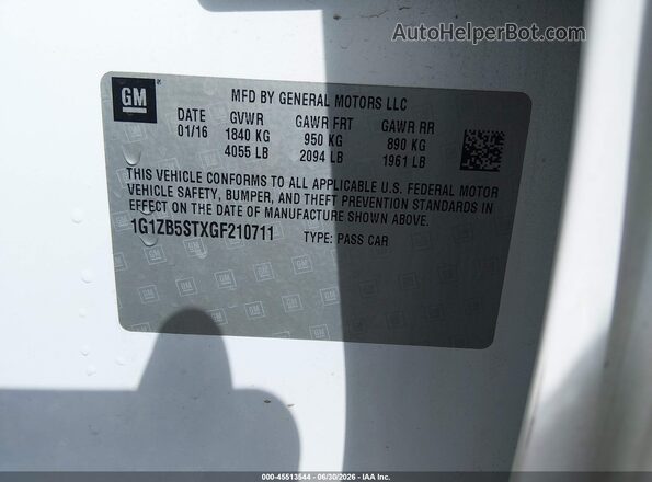 1G1ZB5STXGF210711 2016 CHEVROLET MALIBU White ძრავის განყოფილების ხედი