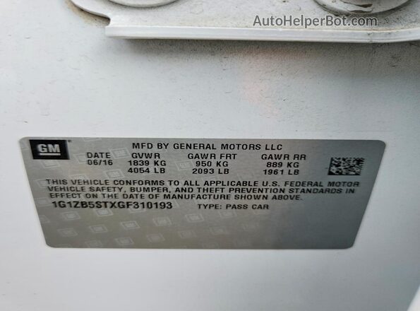 1G1ZB5STXGF310193 2016 CHEVROLET MALIBU White 