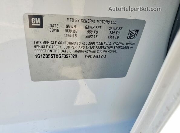 1G1ZB5STXGF357028 2016 CHEVROLET MALIBU White 