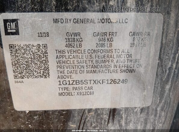 1G1ZB5STXKF126249 2019 CHEVROLET MALIBU Black Вид підкапотного простору