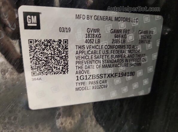 1G1ZB5STXKF194180 2019 CHEVROLET MALIBU Black Engine compartment view