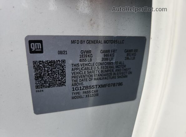 1G1ZB5STXMF078786 2021 CHEVROLET MALIBU White 