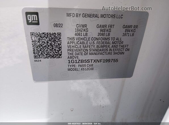 1G1ZB5STXNF199755 2022 CHEVROLET MALIBU White 