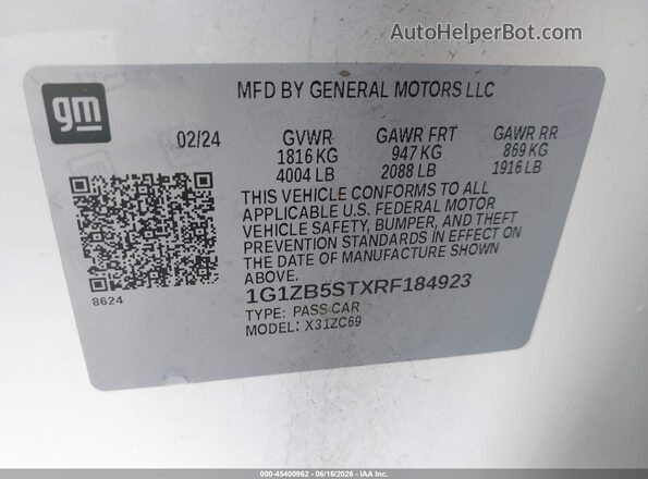 1G1ZB5STXRF184923 2024 CHEVROLET MALIBU White ძრავის განყოფილების ხედი