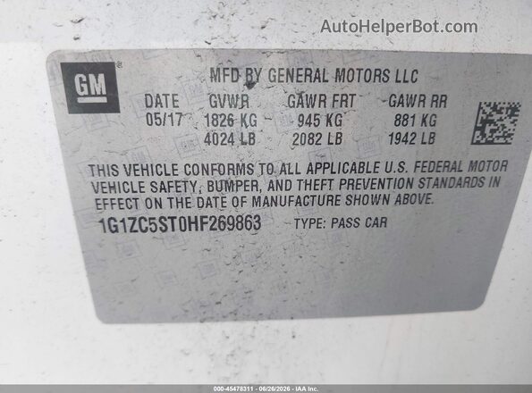 1G1ZC5ST0HF269863 2017 CHEVROLET MALIBU White Вид підкапотного простору