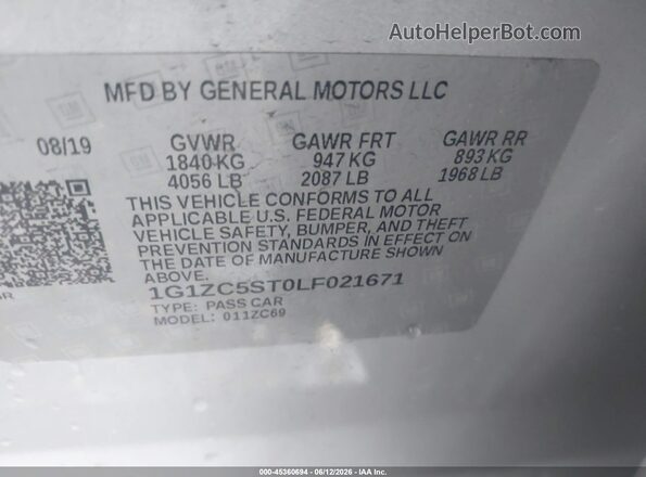 1G1ZC5ST0LF021671 2020 CHEVROLET MALIBU Silver Շարժիչի բաժամունքի տեսք