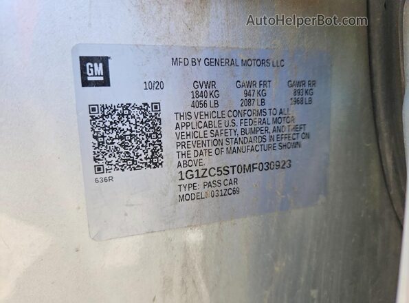 1G1ZC5ST0MF030923 2021 CHEVROLET MALIBU Silver 