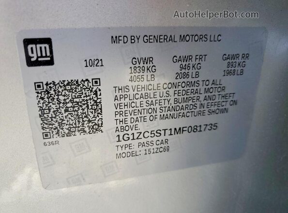 1G1ZC5ST1MF081735 2021 CHEVROLET MALIBU Серебряный Вид подкапотного пространства