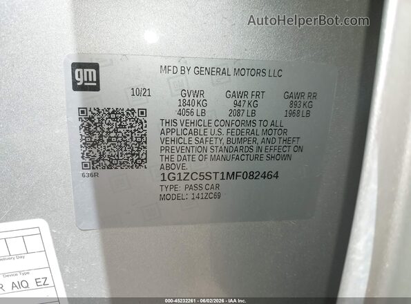 1G1ZC5ST1MF082464 2021 CHEVROLET MALIBU Silver ძრავის განყოფილების ხედი