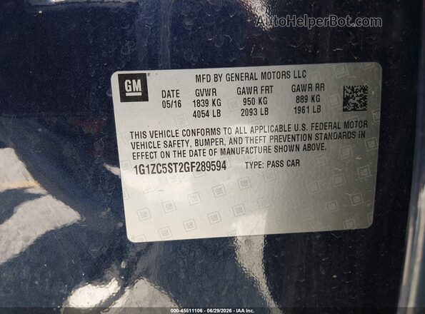1G1ZC5ST2GF289594 2016 CHEVROLET MALIBU Blue Vista del compartimento del motor