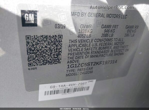 1G1ZC5ST2KF197314 2019 CHEVROLET MALIBU Silver Շարժիչի բաժամունքի տեսք
