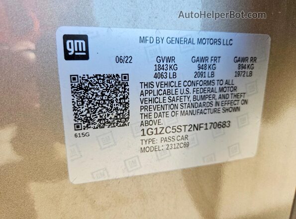 1G1ZC5ST2NF170683 2022 CHEVROLET MALIBU Tan 