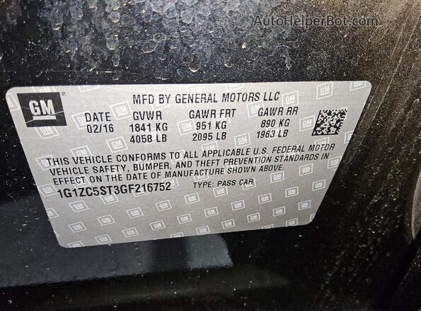 1G1ZC5ST3GF216752 2016 CHEVROLET MALIBU Black 