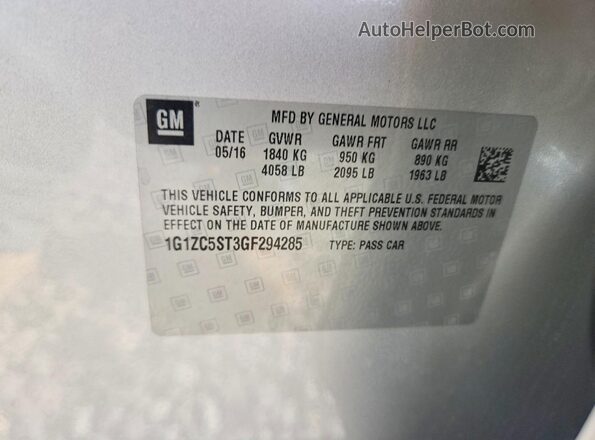 1G1ZC5ST3GF294285 2016 CHEVROLET MALIBU Silver 