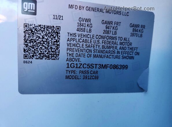 1G1ZC5ST3MF086399 2021 CHEVROLET MALIBU Белый 