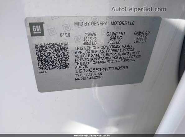 1G1ZC5ST4KF198559 2019 CHEVROLET MALIBU White Շարժիչի բաժամունքի տեսք