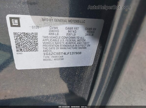 1G1ZC5ST4LF137908 2020 CHEVROLET MALIBU Gray ძრავის განყოფილების ხედი