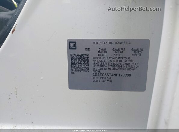1G1ZC5ST4NF173309 2022 CHEVROLET MALIBU White Вид підкапотного простору