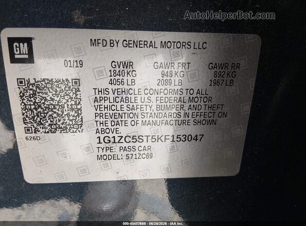 1G1ZC5ST5KF153047 2019 CHEVROLET MALIBU Blue Vista del compartimento del motor