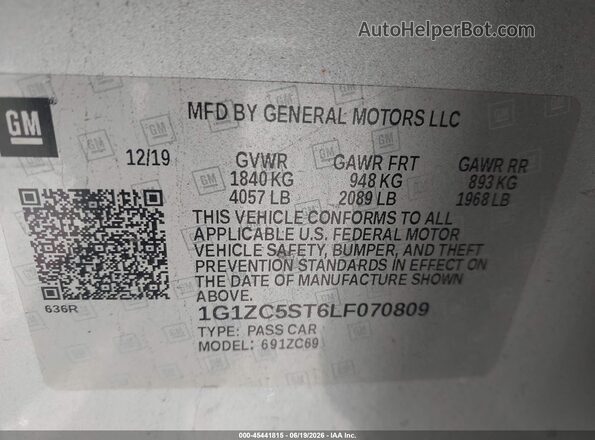1G1ZC5ST6LF070809 2020 CHEVROLET MALIBU Silver Engine compartment view