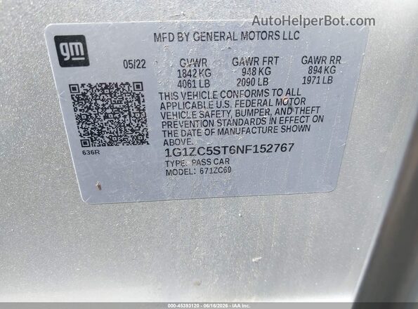 1G1ZC5ST6NF152767 2022 CHEVROLET MALIBU Silver Շարժիչի բաժամունքի տեսք