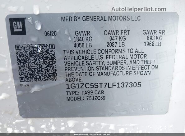 1G1ZC5ST7LF137305 2020 CHEVROLET MALIBU White Engine compartment view