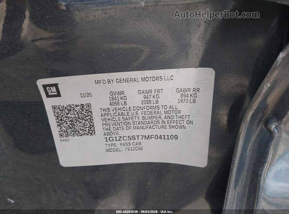 1G1ZC5ST7MF041109 2021 CHEVROLET MALIBU Black 