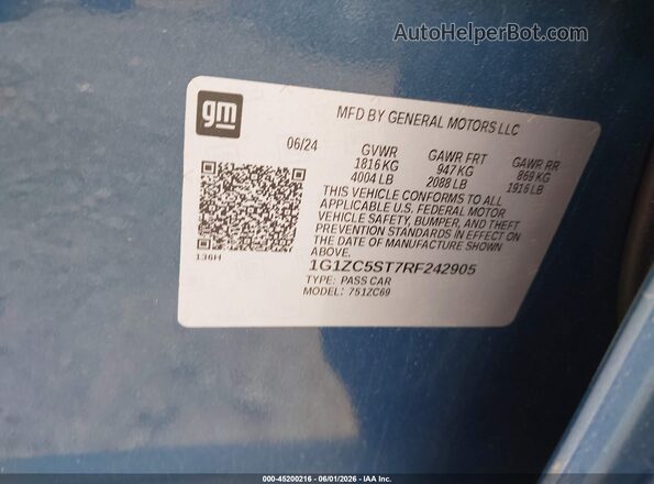 1G1ZC5ST7RF242905 2024 CHEVROLET MALIBU Blue Widok komory silnika