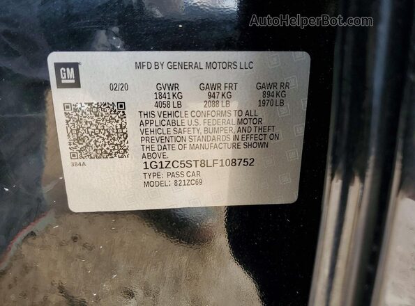 1G1ZC5ST8LF108752 2020 CHEVROLET MALIBU Black 